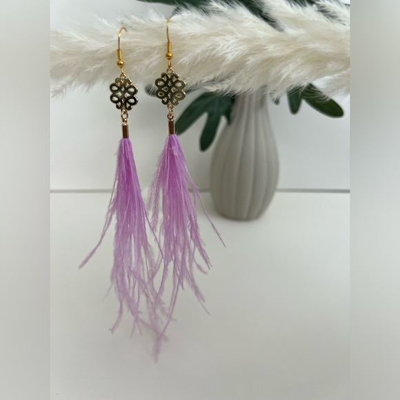 Long Dangle Pink Feather Hippie Chic Earrings - Stylish Boho Chic Earrings - Picture 8 of 15
